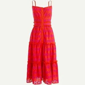 J CREW BUTTON UP TIERED PINK ORANGE SUNDRESS 10